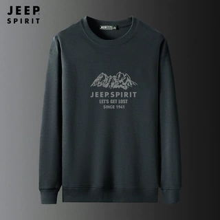 JEEP SPIRIT卫衣男春季新款圆领印花宽松大码长袖t恤男士体恤上衣