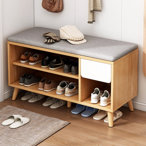 Combination shoe bench and shoe cabinet, long bench for home entrance, simple storage, multifunctional, soft cushioned seat, shoe bench and bed end cabinet