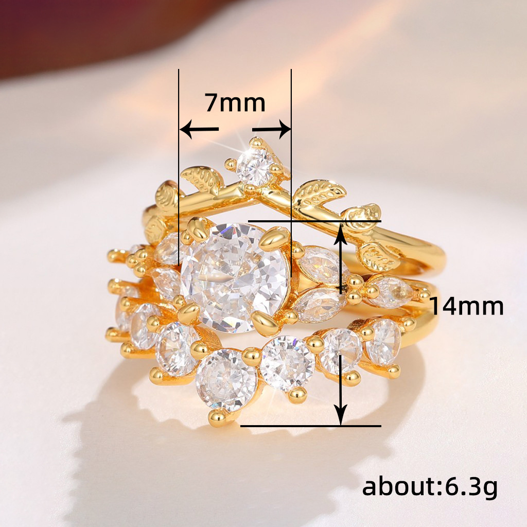 10g Weight Ig Style Shiny Round Leaves Copper Inlay Zircon Rings