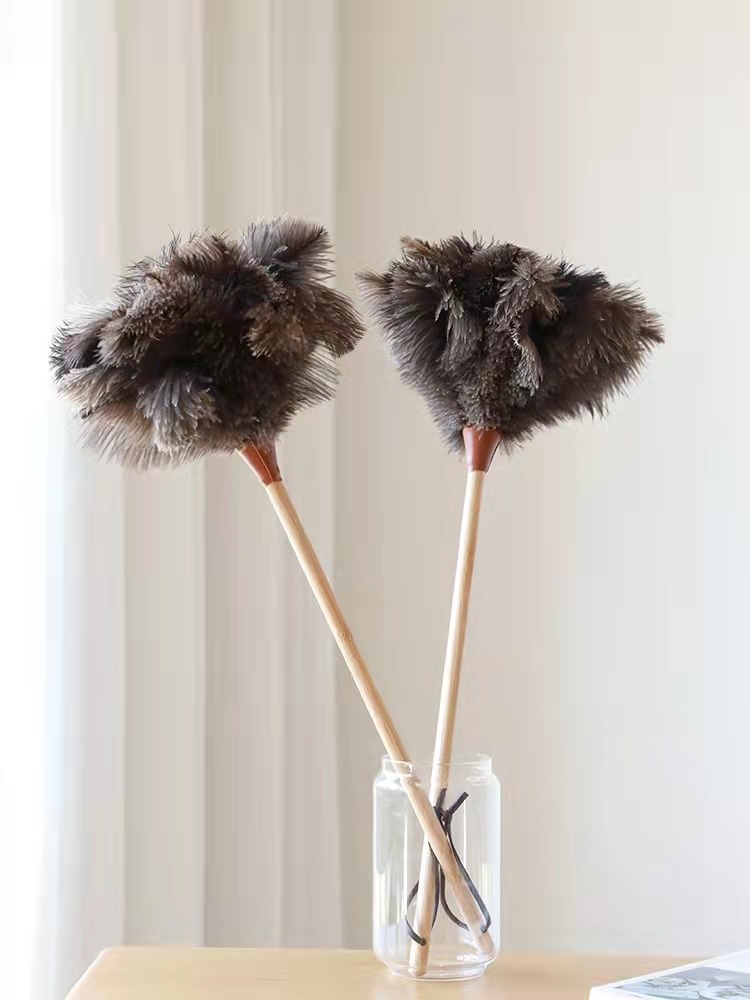 Pluma de avestruz plumero eliminación de polvo sin pelusa limpieza del hogar coche limpieza estática pelo gris cepillo artefacto plumero de pollo