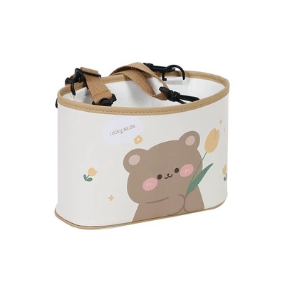 Cartoon Bear Car Trash Can Leather Printed Car Storage Bucket Hanging Multi-Functional Car Storage Box (Car storage bag/box) - tulip-bear-storage-bucket-251117cm