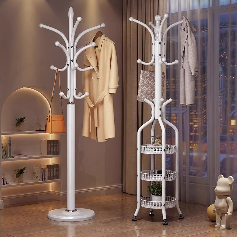 Wrought Iron Coat Rack Floor Indoor Hanger Household Vertical Clothes Storage Rack Multifunctional Bag Storage Rack