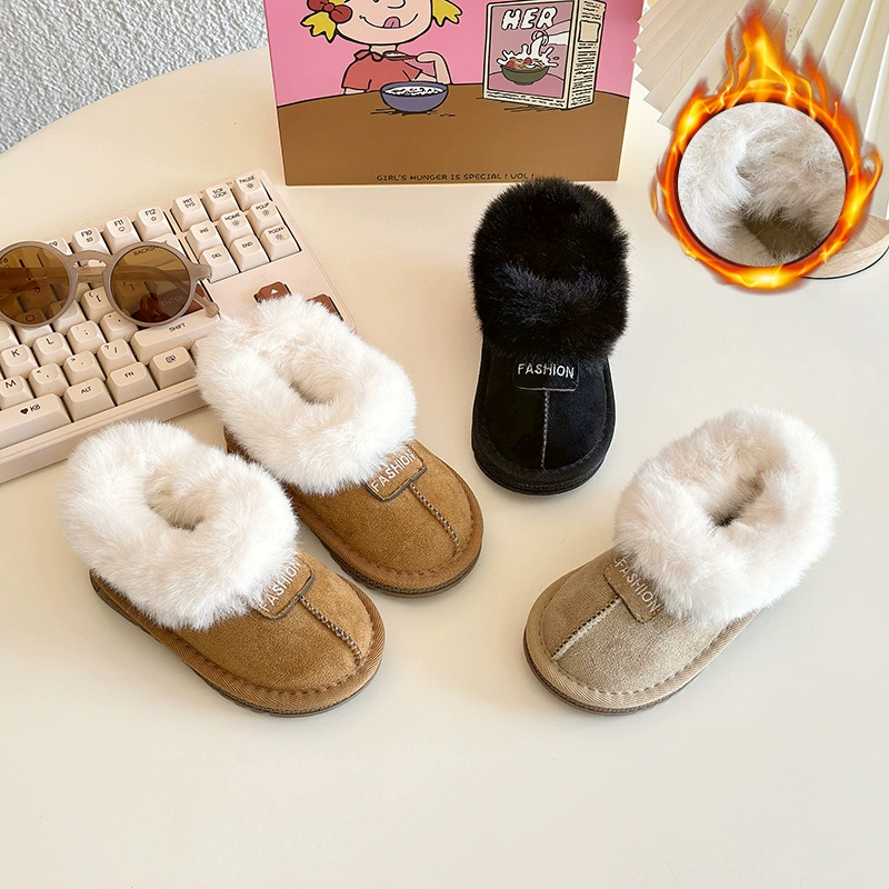 Девушки теплые снежные сапоги 2024 зимние ретро дети среднего возраста толстые хлопчатобумажные туфли детские ножки детские детские сады