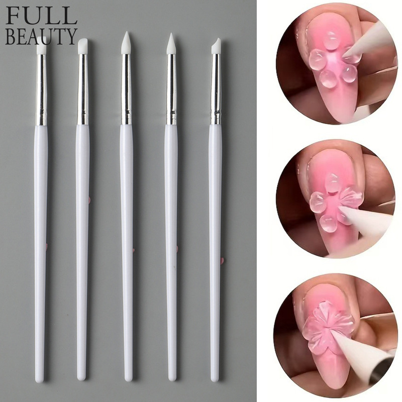 Cross-Border New Manicure Press Pen Silicone Press Pen Dot Pen Carving Pen 5-Piece Set Nail Tools
