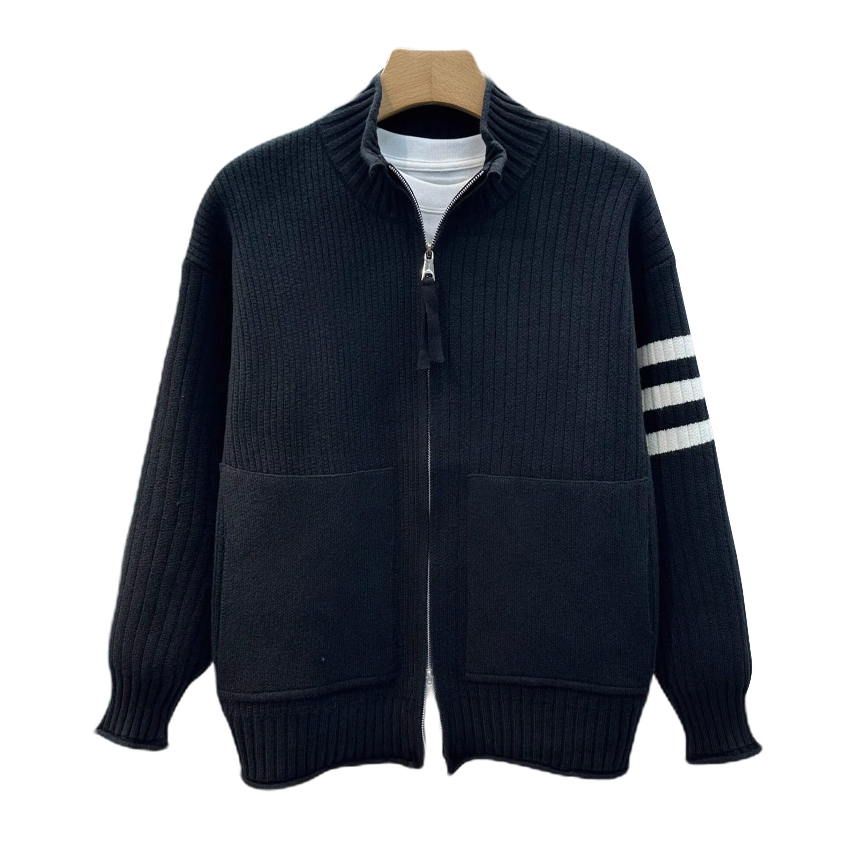 Explosiones transfronterizas de tamaño grande europeo tres barras a rayas cardigans jersey suéter hombre cardigans de negocios fábrica al por mayor