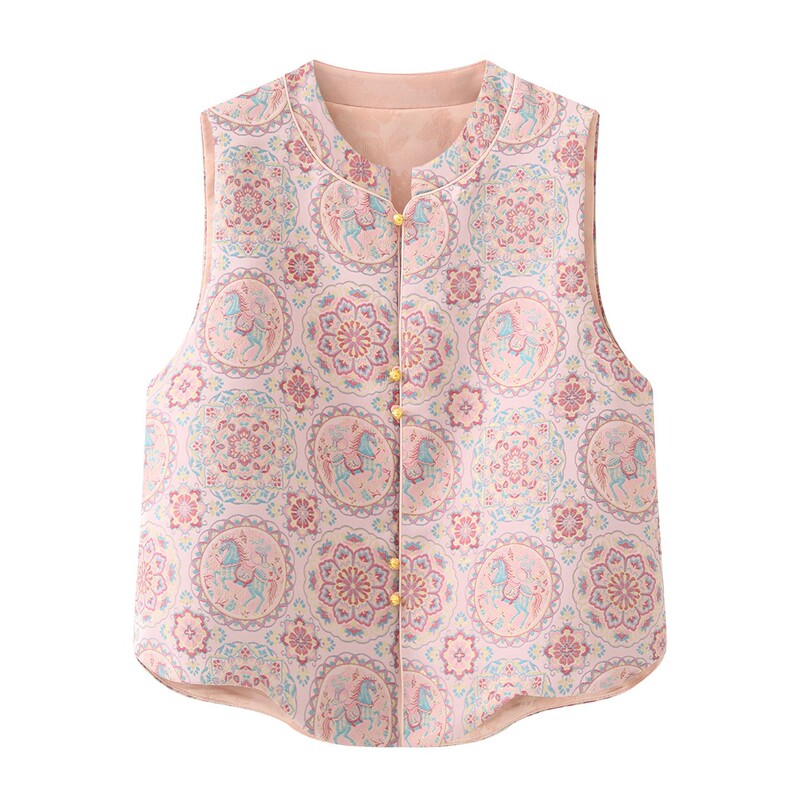 Aigle New Chinese Style Song Brocade Vest, Reversible, Women's 2026 Spring New Model, Petite Pink Young Style National Style Vest