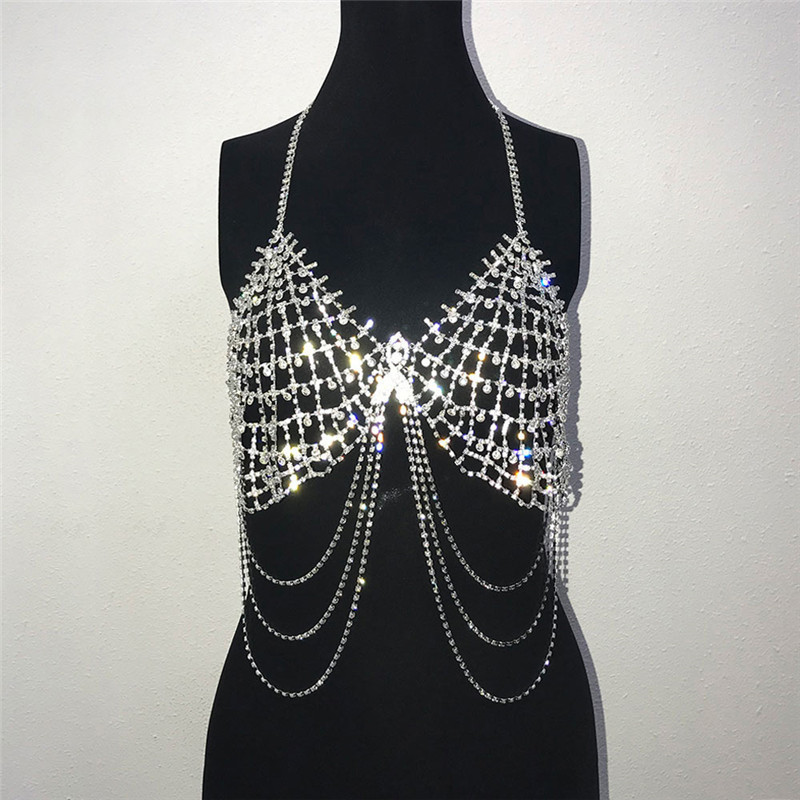 Nueva Moda Bikini Cristal Rhinestone Sexy Pecho Cadena Moda Diamante Cuerpo Cadena display picture 3