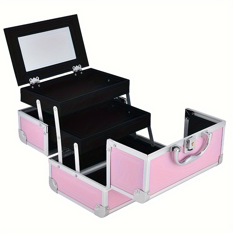 Caja de maquillaje portátil de aleación de aluminio, caja de almacenamiento grande