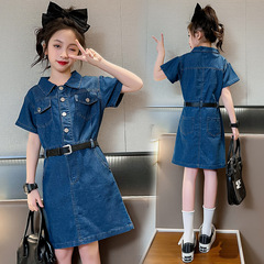 女童連衣裙夏裝2024新款韓版洋氣兒童裙子女孩大童夏季公主牛仔裙