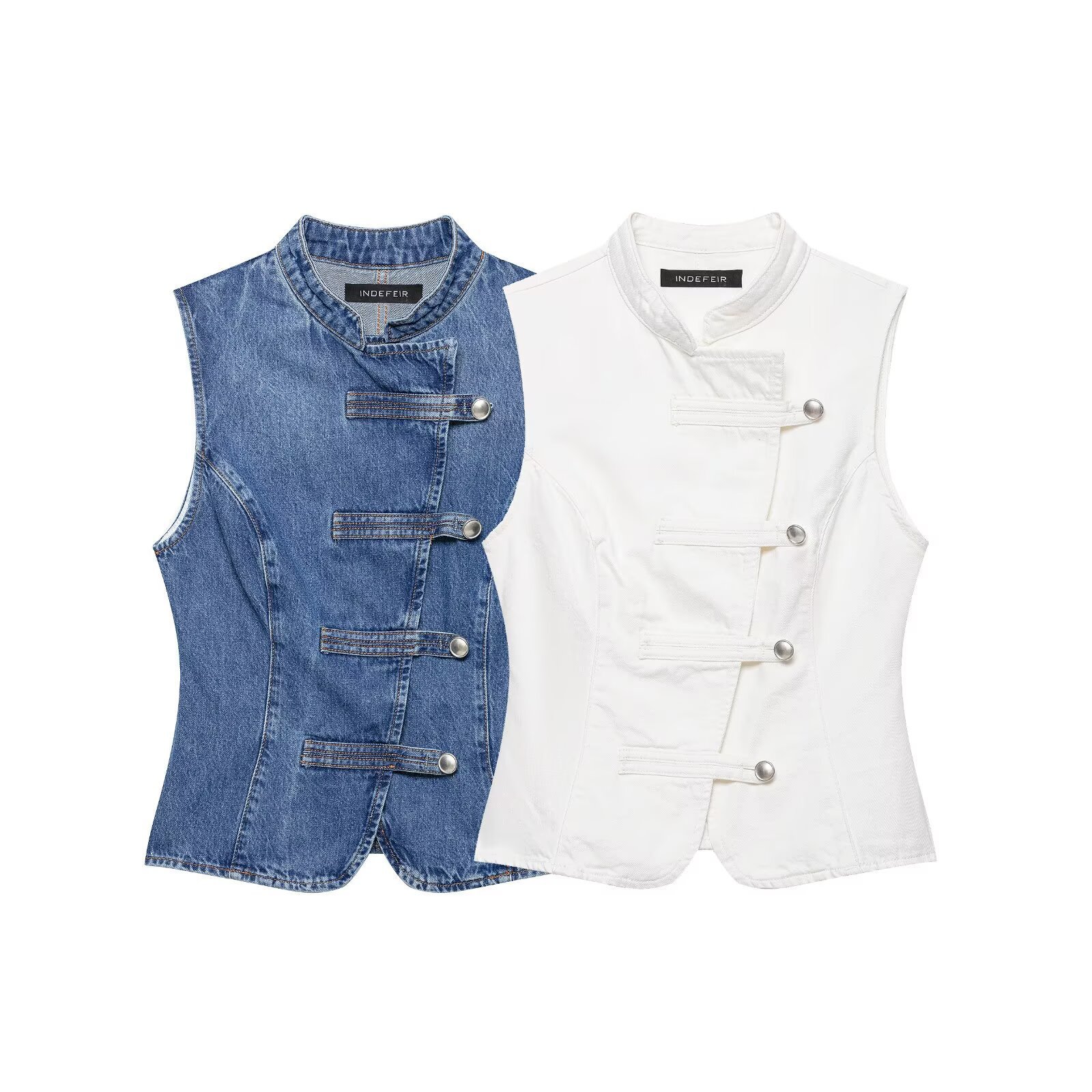 ZAZA hecho en casa estilo europeo al por mayor ropa de mujer de moda de cordón de nudillo chaleco de vaqueros 9942153 image 5