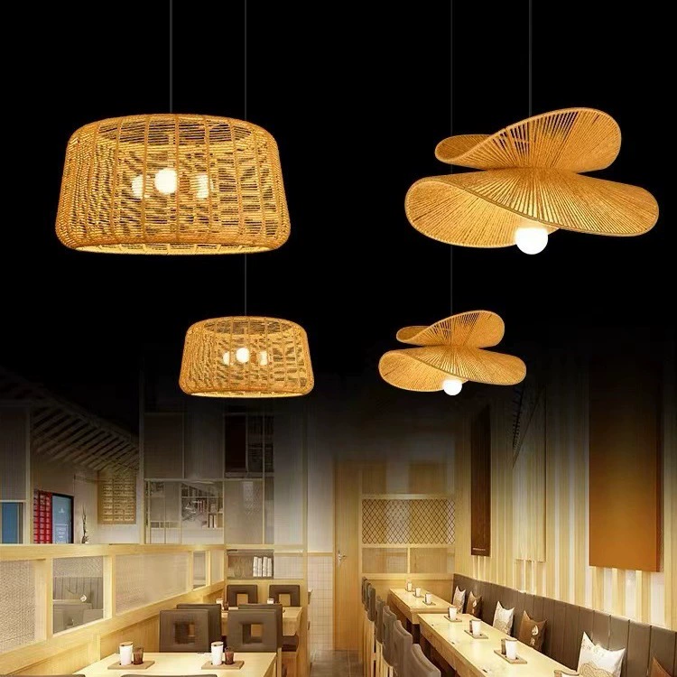 Retro ceiling lamp for living room for bedroom, coffee creative woven lights