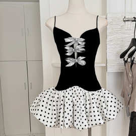 S3003吊带连衣裙女生名媛生日小礼裙镶钻蝴蝶结波点蓬蓬短裙套装