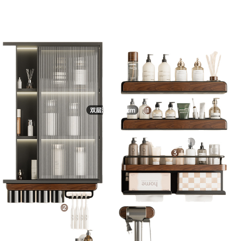 Inodoro antiguo estante de inodoro de estilo antiguo estante de almacenamiento en la pared sin perforación tipo de pared de nuez