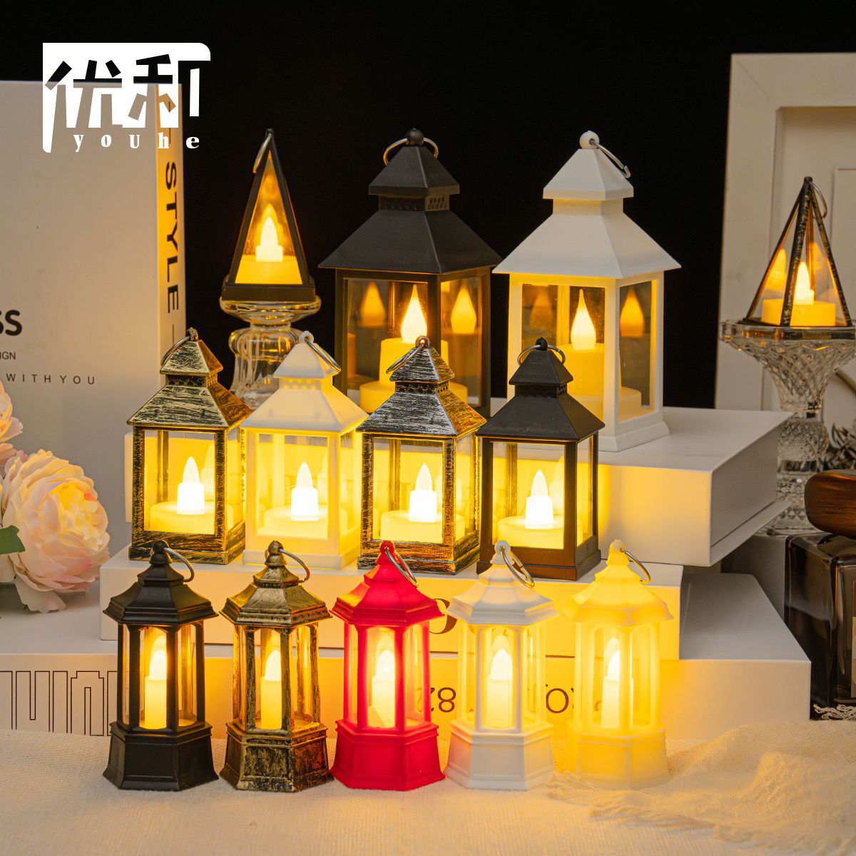 复古电子蜡烛工艺风灯led灯露营灯摆件装饰气氛灯万圣节手提灯