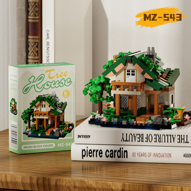 Bloques de construcción de casas de madera en el bosque, escena de calle, molino de viento hecho a mano, casa del árbol, juguetes educativos para niños, Día del Niño