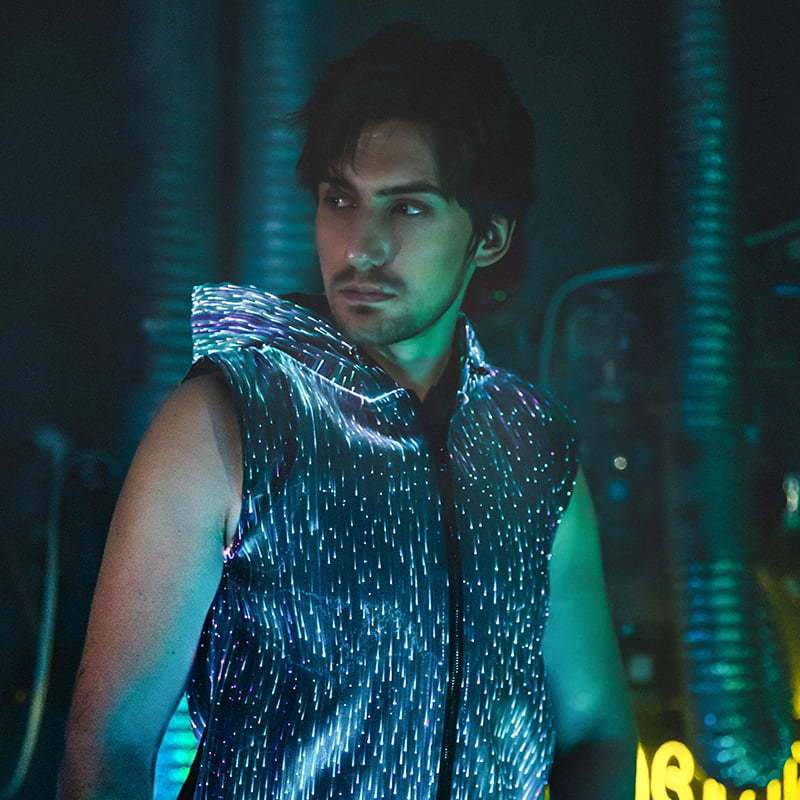 Glowing Fiber Optic Clothes Sleeveless Sweatshirt Baseball Uniform Stage Performance Concert Nightclub Bar Performance Men's Jacket