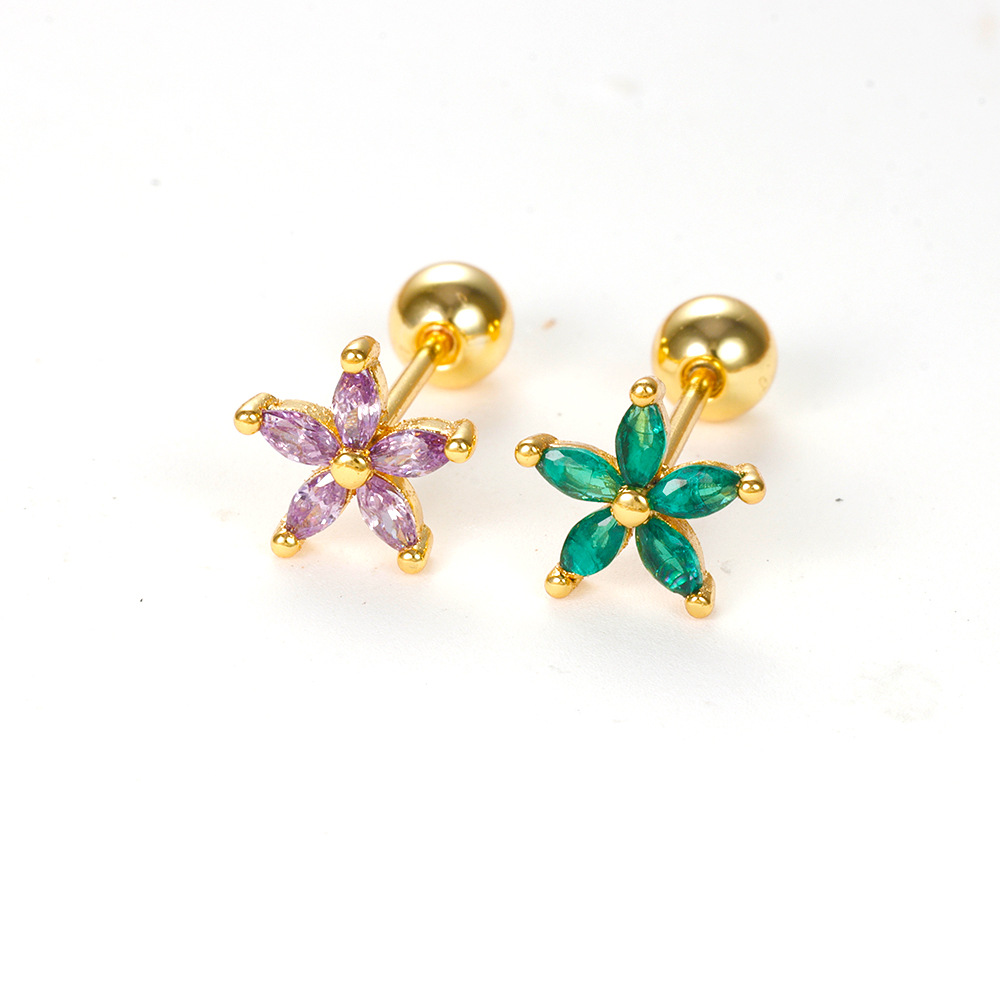 1 Piece Shiny Flower Plating Inlay Copper Zircon Ear Studs display picture 14