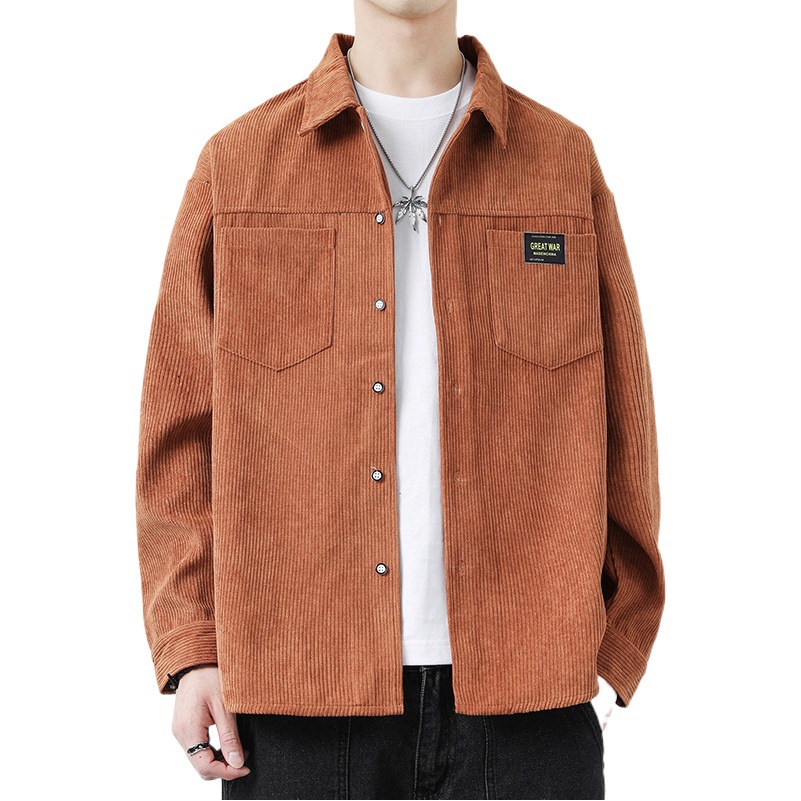 Primavera y otoño Nuevo estilo de Hong Kong camisa de pana para hombres chaqueta de solapa de manga larga simple chaqueta de camisa casual para hombres de marca de moda