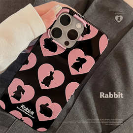 爱心兔子适用14promax苹果15plus手机壳iPhone13亮黑11可爱12防摔