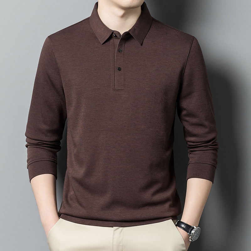 Fashionable Wool Long-Sleeve T-Shirt for Men, New Spring and Autumn High-End Light Business Casual Polo Shirt with a Turn-Down Collar Fashionable Wool Long-Sleeve T-Shirt for Men, New Spring and Autumn High-End Light Business Casual Polo Shirt with a Turn-Down Collar