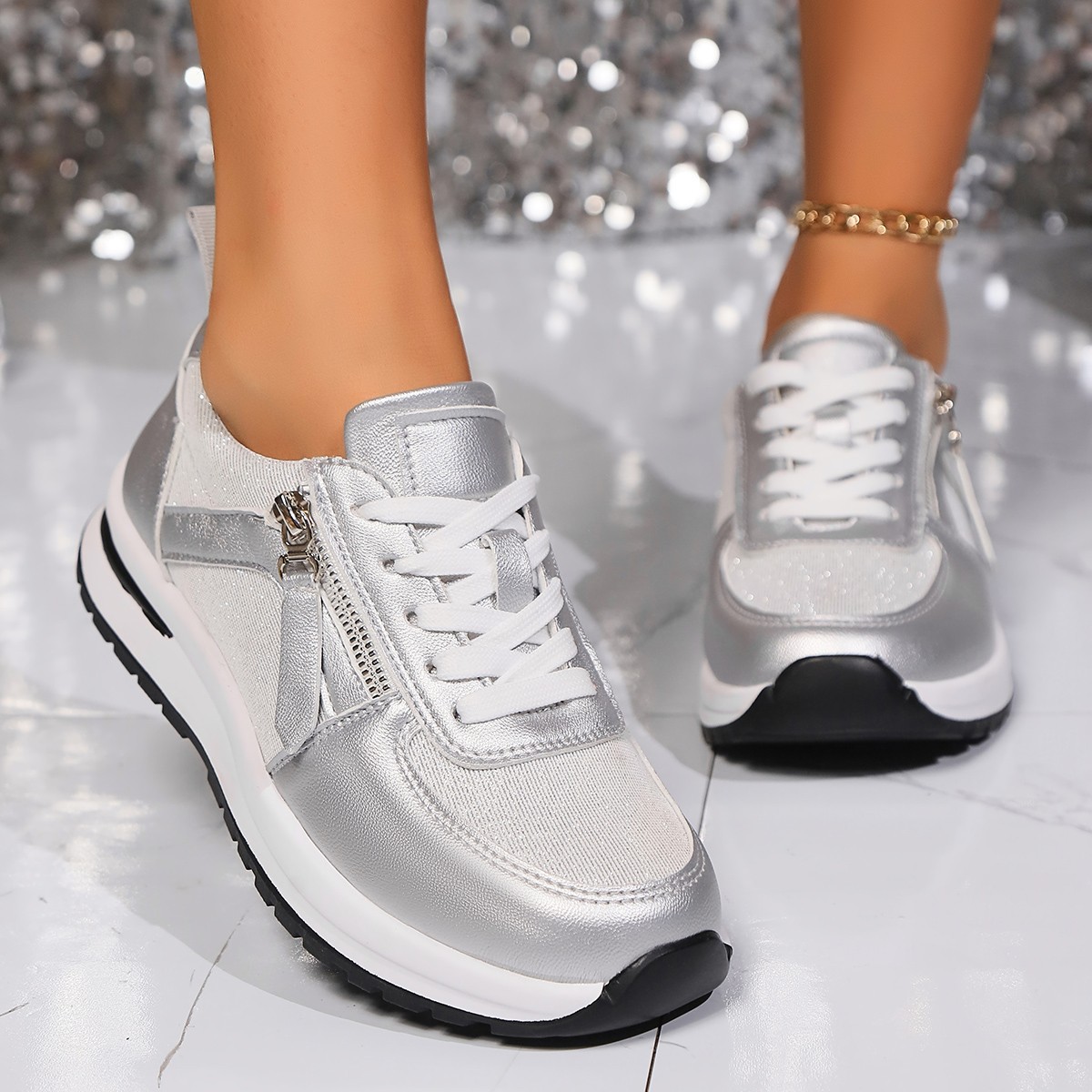 Frauen Schuhe frühling und herbst neue strass lace up casual_voghion.com