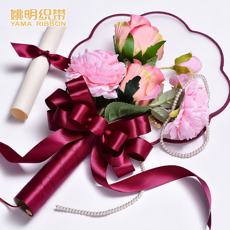 Cinta roja de Yao Ming para pasteles de boda, cinta decorativa hecha a mano con flores, cinta de satén para envolver regalos