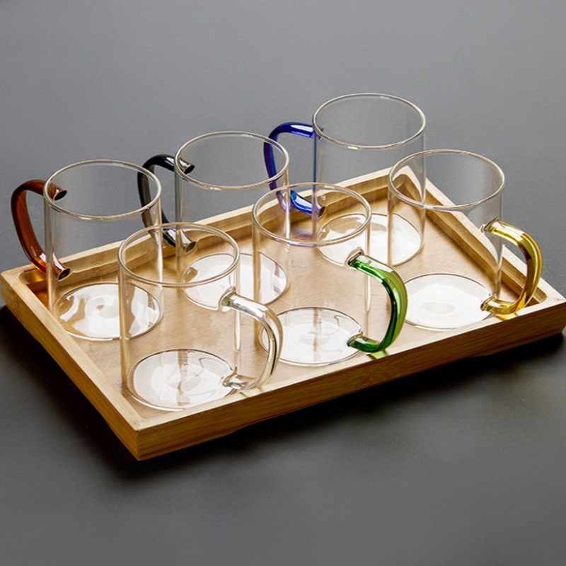 컬러 유리 컵은 전기 세라믹 스토브로 가열 가능, 내열성 밀크티 음료 컵, 6색 고붕규산 유리 단층 컵