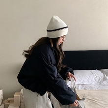 秋冬季网红同款韩版拼色毛线帽保暖ins风时尚软糯针织帽护耳冷帽