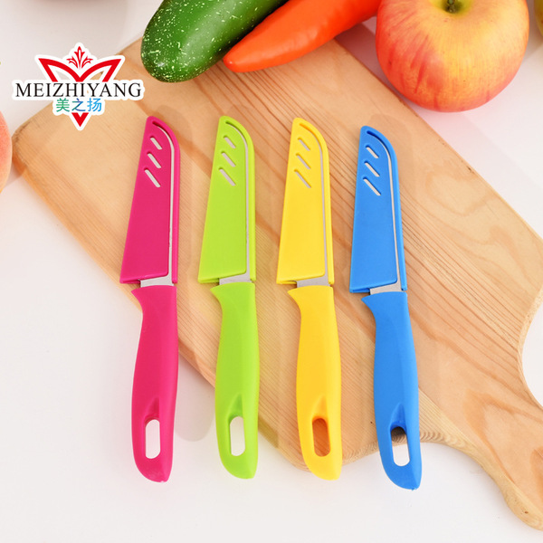 Candy -colored fruit knife stainless steel peeling knife with a knife set of plain kitchen home plastic handle peeling knife