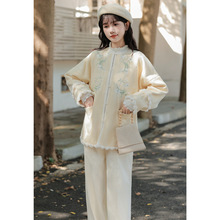 新中式国风女装唐制毛呢外套秋冬新款2025汉元素绣花宽松呢子大衣