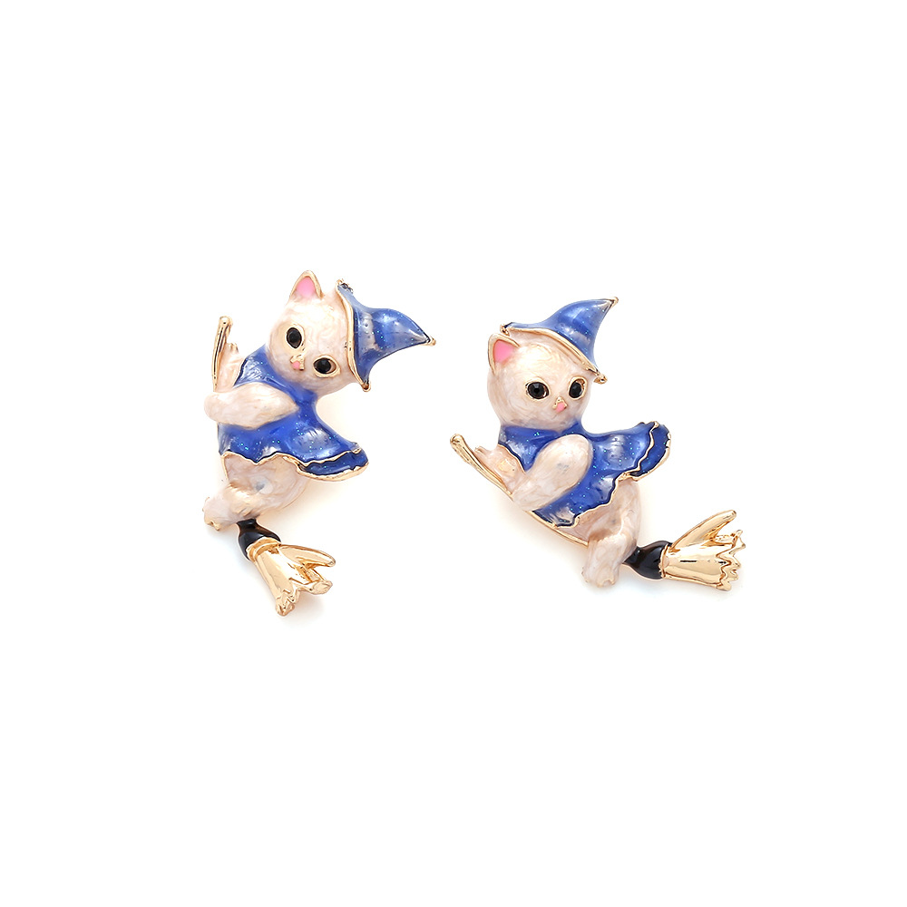 Rhinestones Inlay Material Ear Studs Classification 1 Pair Cute Cat Enamel Inlay Zinc Alloy Rhinestones Ear Studs