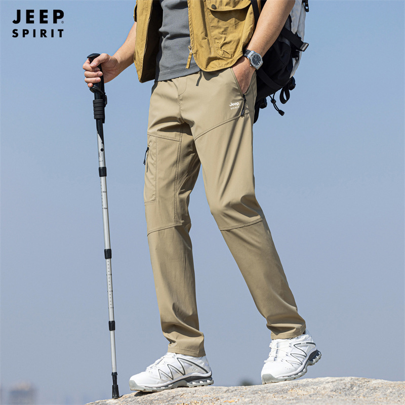 JEEP SPIRIT Spring and Summer Men's Outdoor Solid Color Quick-drying Pants Men's Straight Loose Multi-bag Casual Pants 2161