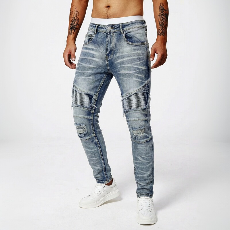 Cross-Border Foreign Trade Temu Men's Ripped Biker Jeans Slim Fit Stretch Street Fashion Brand Patchwork Long Pants Men's Trendy Clothing Cross-Border Foreign Trade Temu Men's Ripped Biker Jeans Slim Fit Stretch Street Fashion Brand Patchwork Long Pants Men's Trendy Clothing