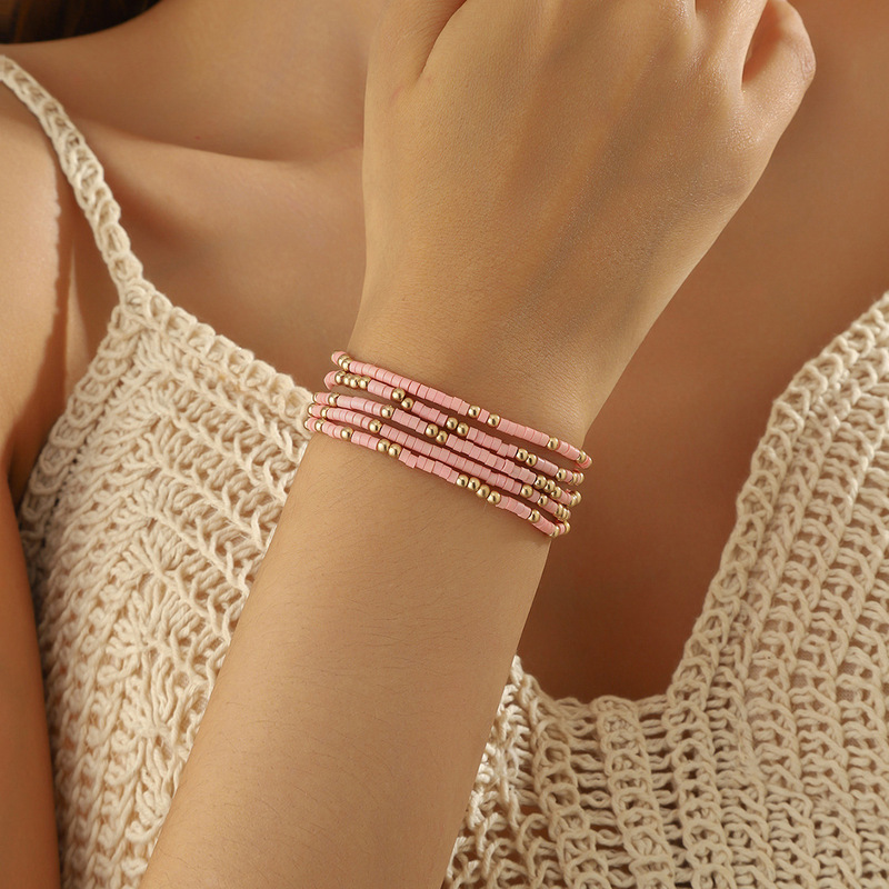 Cross-Border Exclusive Bohemian Style Rainbow-Colored Rice Beads Handmade Beaded Fashion Versatile Women's Bracelet