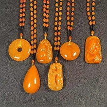 仿蜜蜡吊坠长款水滴民族风复古琥珀老蜡项链百搭配饰品毛衣链挂坠