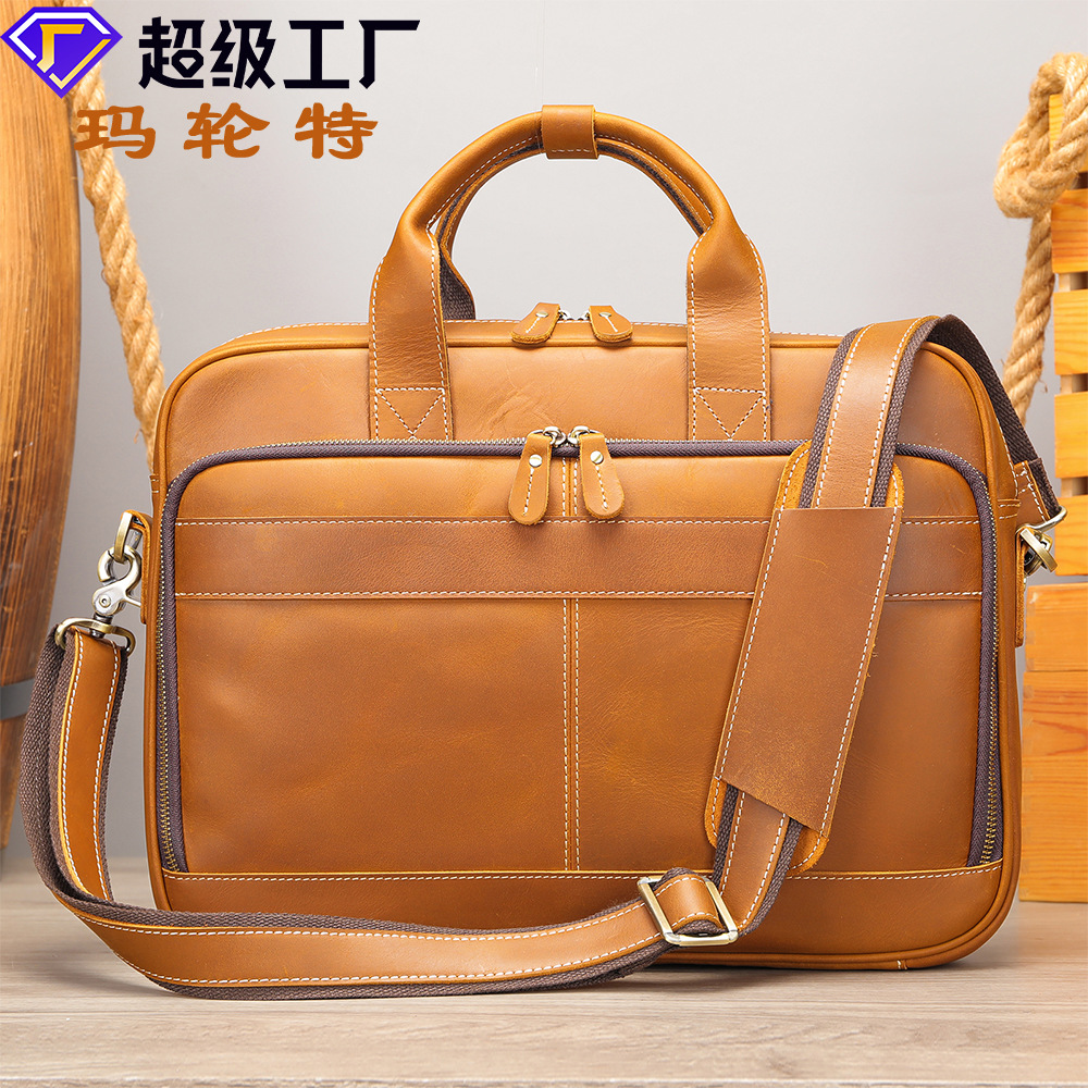 瑪輪特商務通勤手提真皮電腦包大容量單肩斜挎男式時尚公文包批發