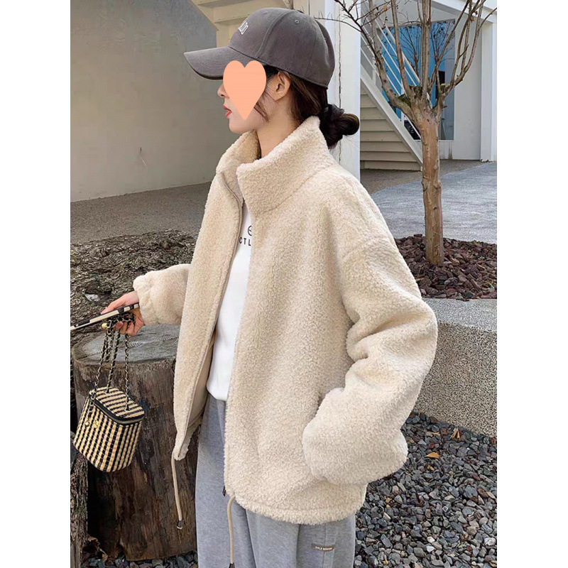 羊羔毛外套女秋冬2025新款宽松休闲立领冬季加厚皮毛一体毛毛上衣