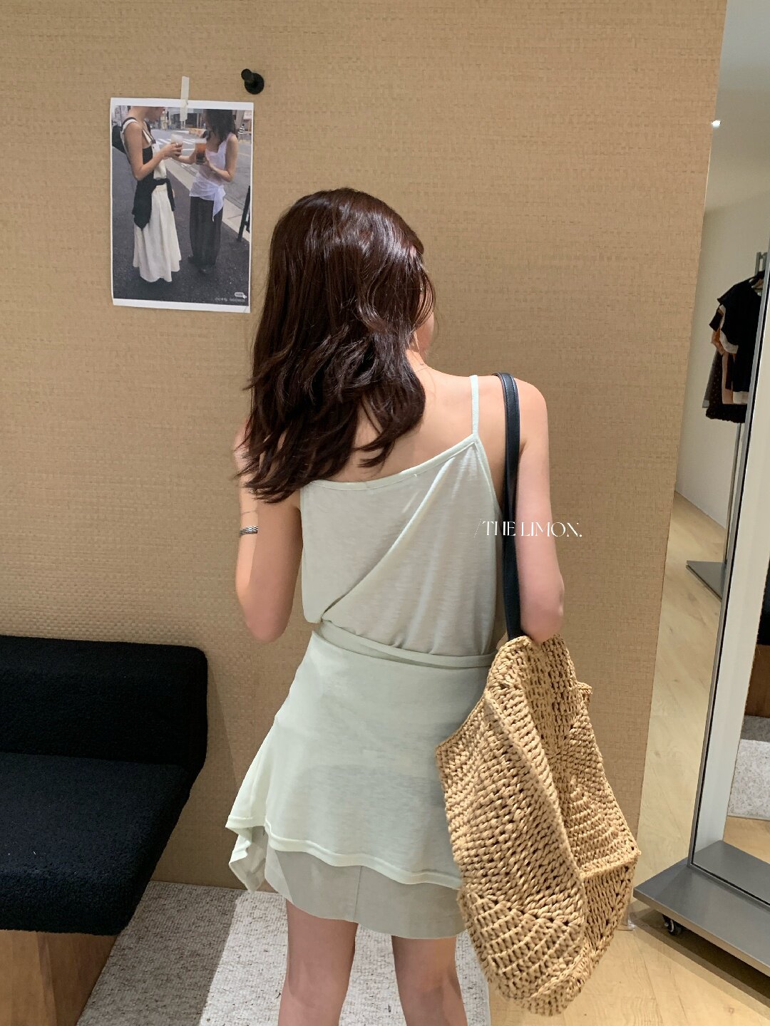 Bộ cardigan len mỏng kèm áo hai dây hai mảnh nữ mùa hè — Xám cacbon, xanh lam, màu hồng, Đậu xanh chi tiết 32