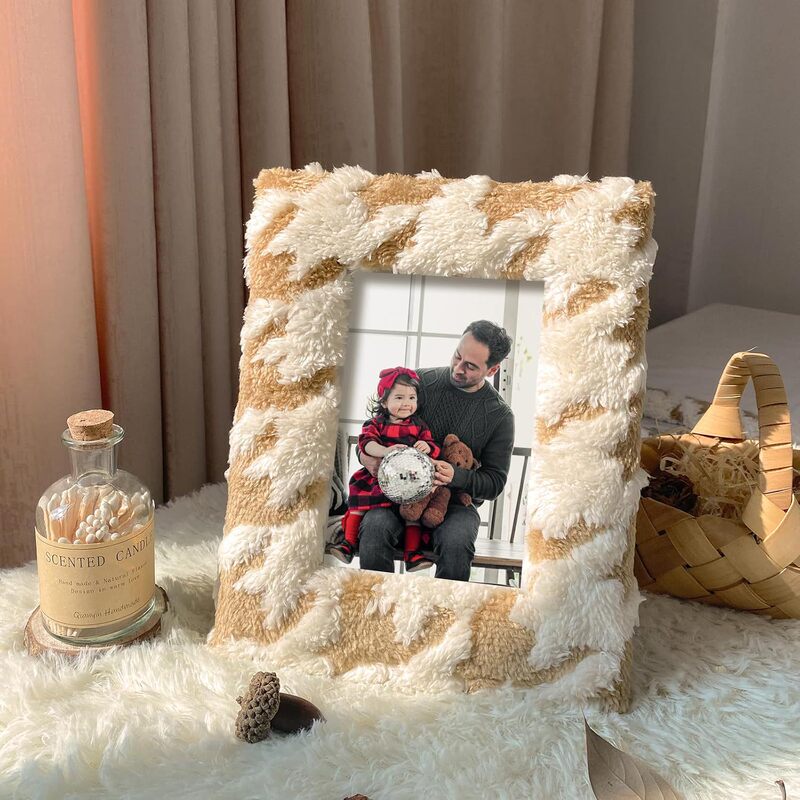 Plush Photo Frame Foreign Trade Velvet Houndstooth Square Hollow European and American Exquisite Fabric Display Stand 6inch DIY Cross-Border Photos