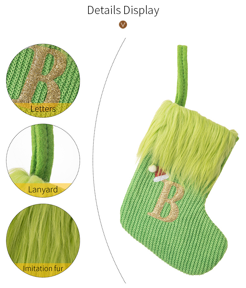 Julepynt grøn strikket bogstav julesokker DIY navn hjemmevedhæng_voghion.com