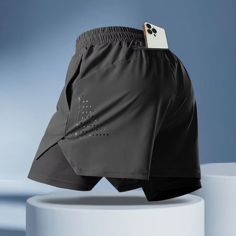 Quick-Dry Fitness Shorts for Men, Running-Specific, Can Hold a Phone, Summer Track and Field Marathon Shorts with Inner Lining, Three-Quarter Length