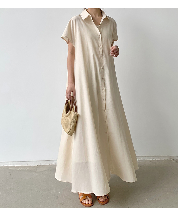 Simple Style Solid Color Maxi Dresses Cotton And Linen Button Shirt Dress Maxi Long Dress Dresses display picture 3