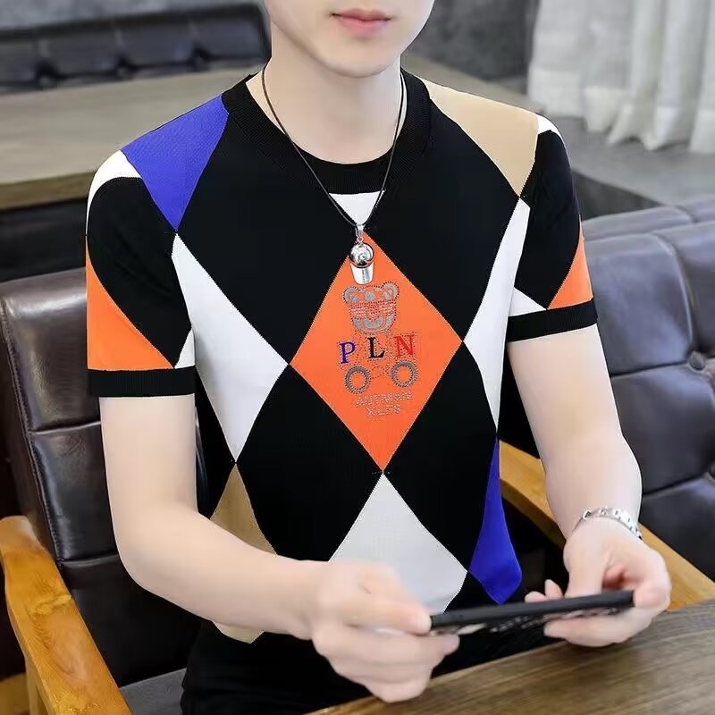 Camiseta de manga corta para hombres verano 2023 nueva media manga ins marca de moda camiseta de seda de hielo ropa suelta ropa de hombre