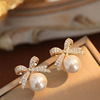 Earrings with bow from pearl, South Korean universal sophisticated goods, wholesale