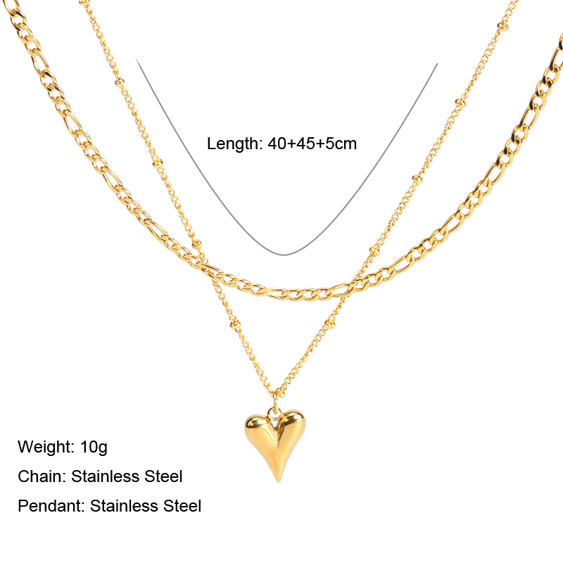 Simple Style Heart Shape Stainless Steel Plating Layered Necklaces 1 Piece display picture 1