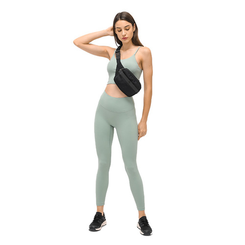 Yoga wear spring new style high-waisted belly tight yoga pants for women European and American naked butt lifting fitness pants brushed sports pants