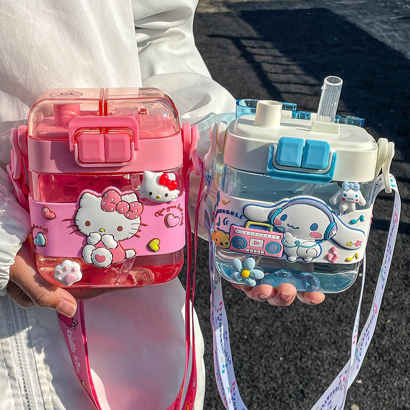 hellokitty water cup cute girls high-looking Sanrio plastic cup portable children and students double drinking