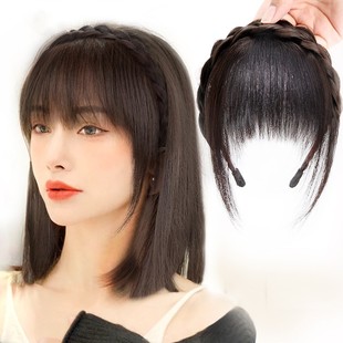 Air Bangs Wig for Women, Fishbone Braid Wig, Hairband Bangs, Natural Forehead Wig Piece, Invisible Traceless Fake Bangs