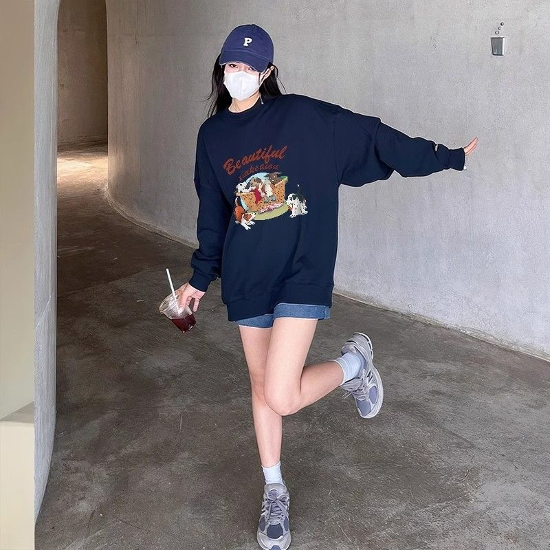 卫衣女春秋季圆领白色秋冬加绒加厚2025新款爆款宽松美式长袖上衣|undefined