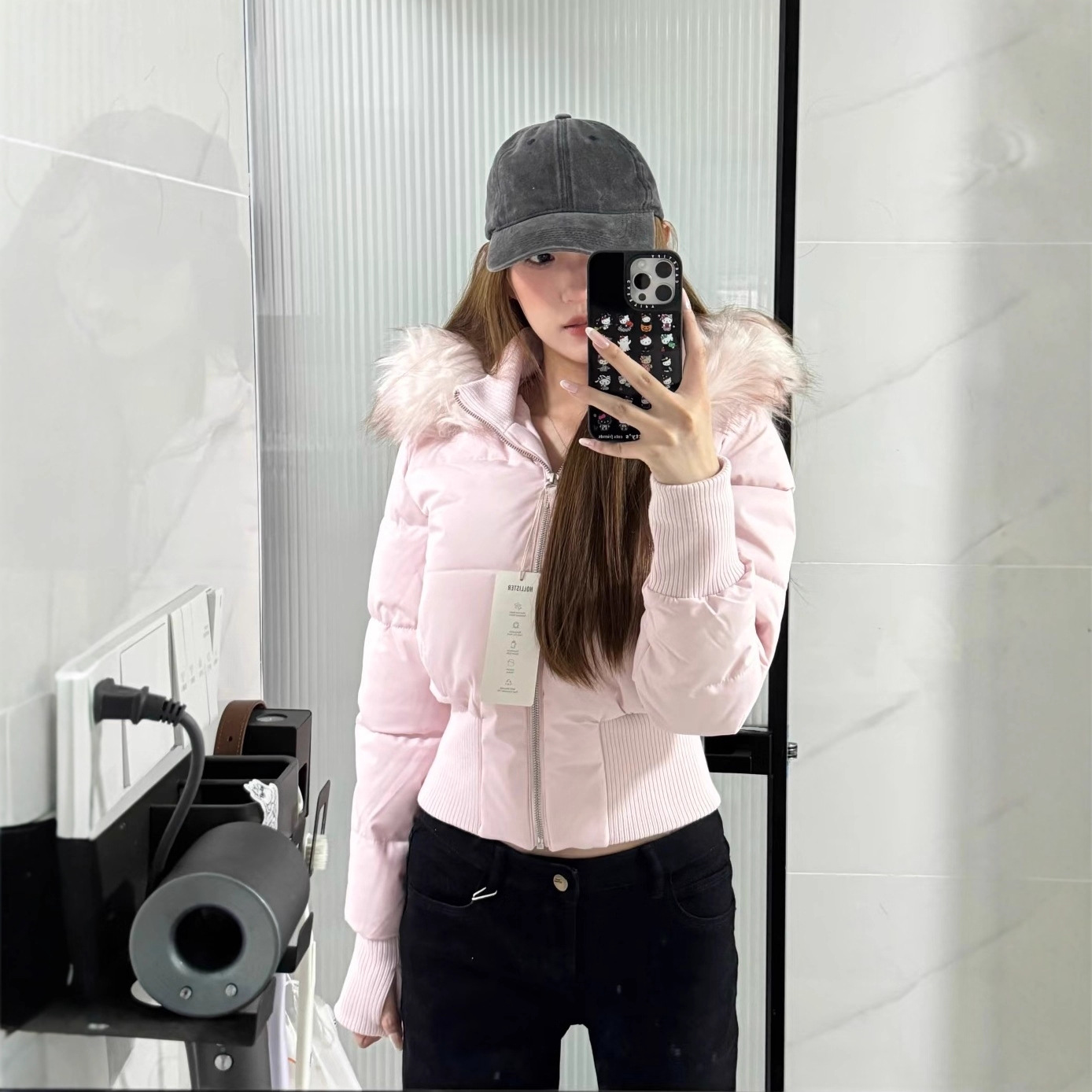 2025年小个子短款粉色羽绒服女90白鸭绒收腰加厚大毛领少女外套冬